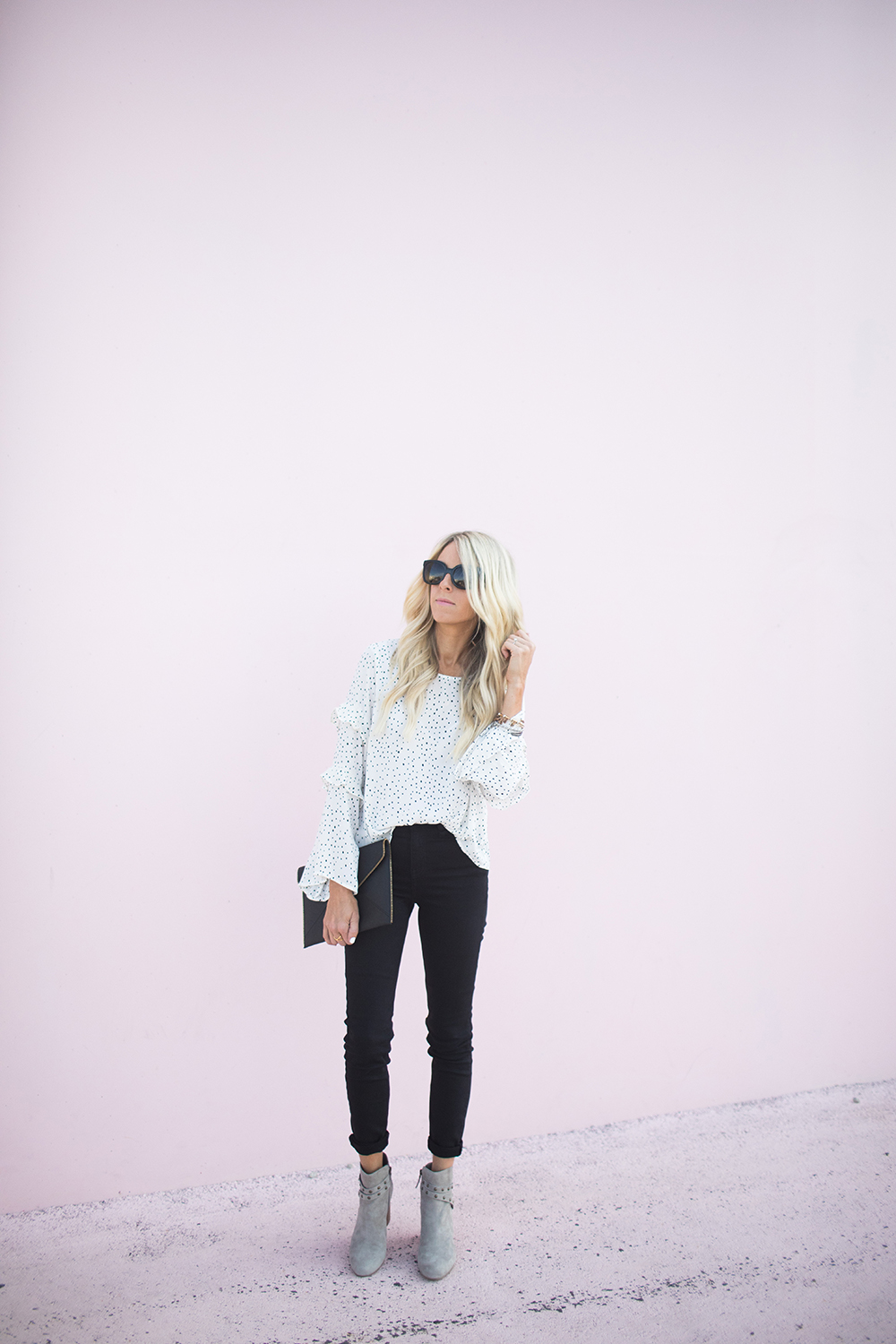 Kailee Wright_Nordstrom Anniversary Sale_White Polka Dot Shirt