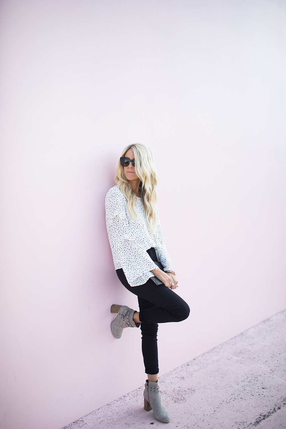 Kailee Wright_Nordstrom Anniversary Sale_White Polka Dot Shirt