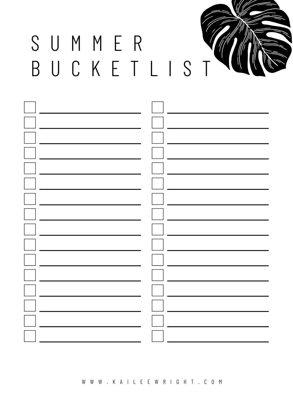 kailee wright free summer bucket list printable
