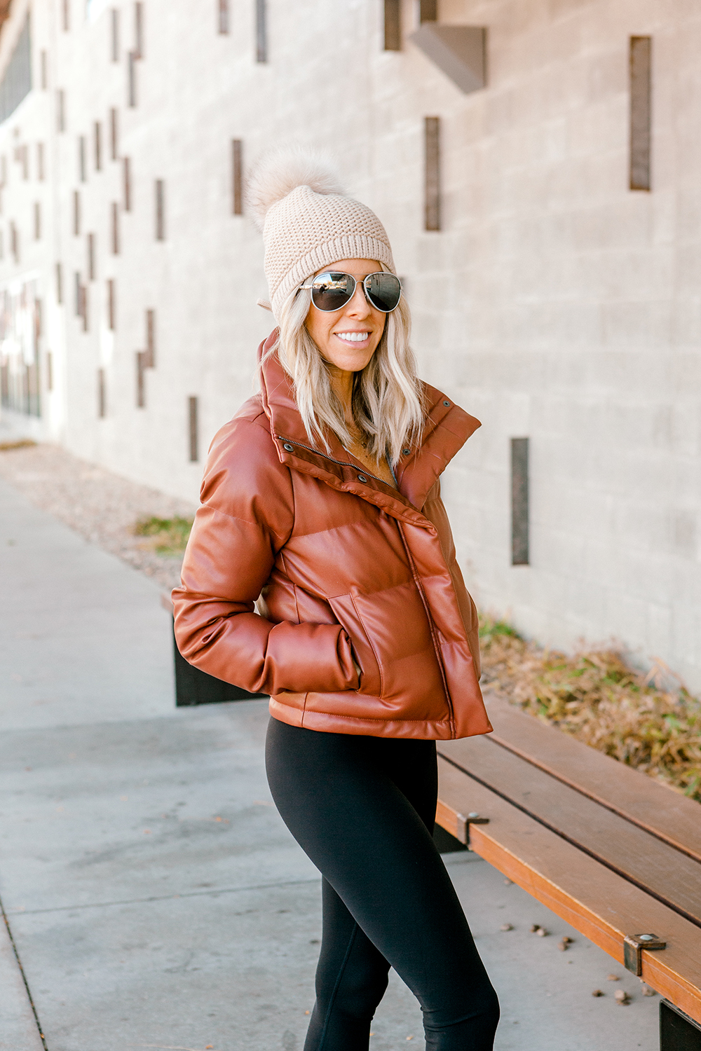 Kailee Wright lululemon leggings and abercrombie coat