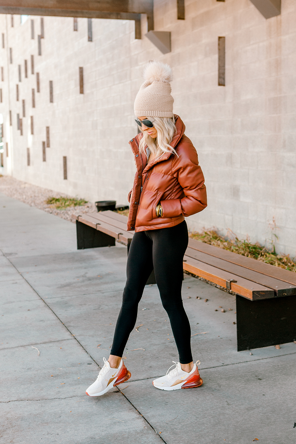Kailee Wright lululemon leggings and abercrombie coat